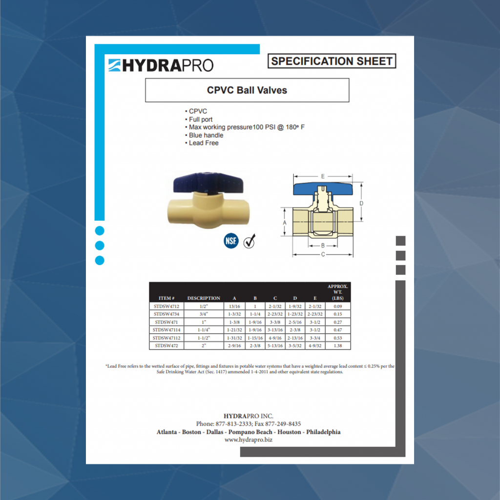 CPVC PVC Ball Valves HydraPro