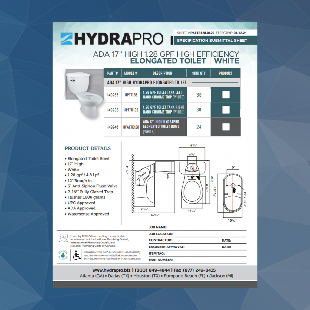 ADA Elongated Toilet HydraPro