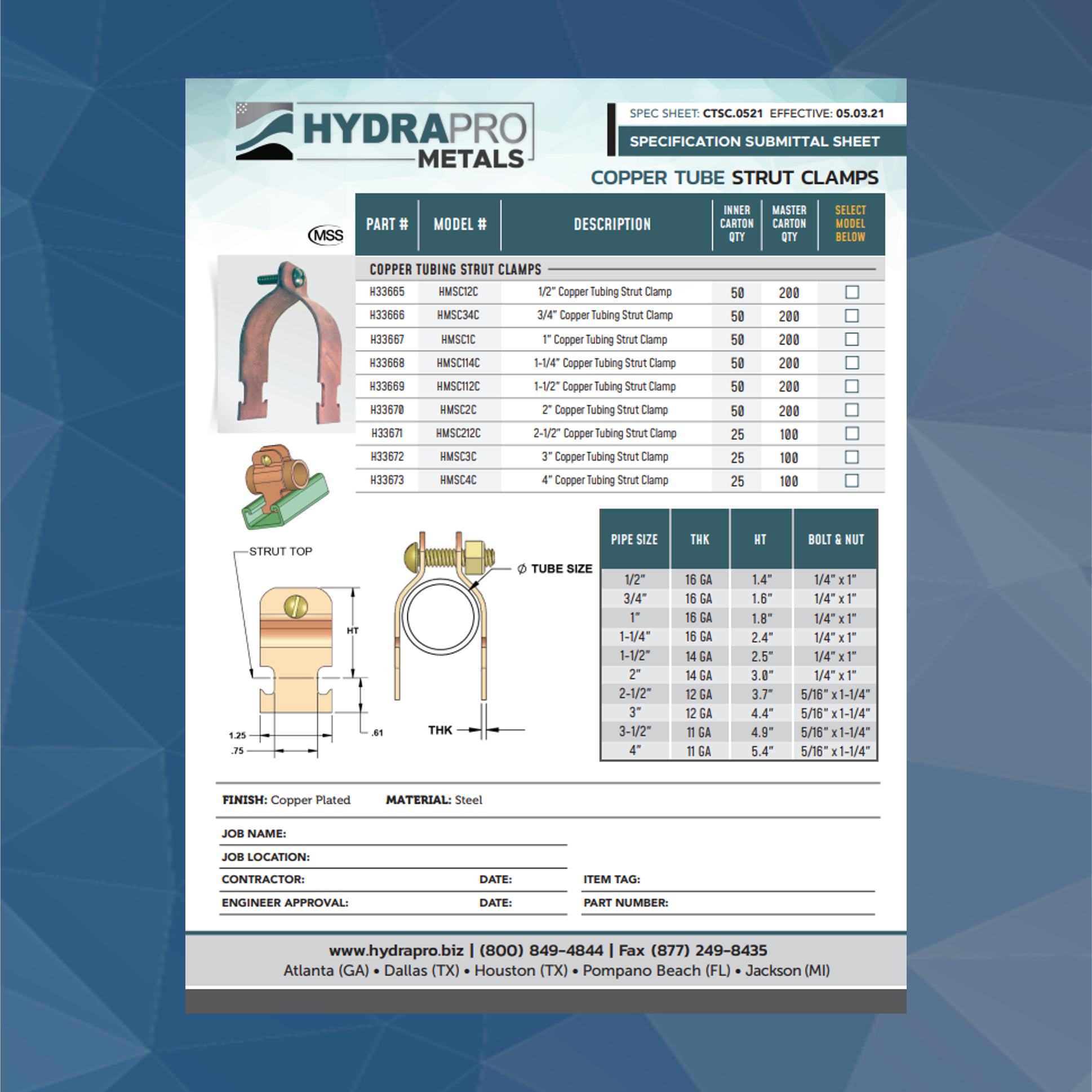 Copper Tube Strut Clamp HydraPro