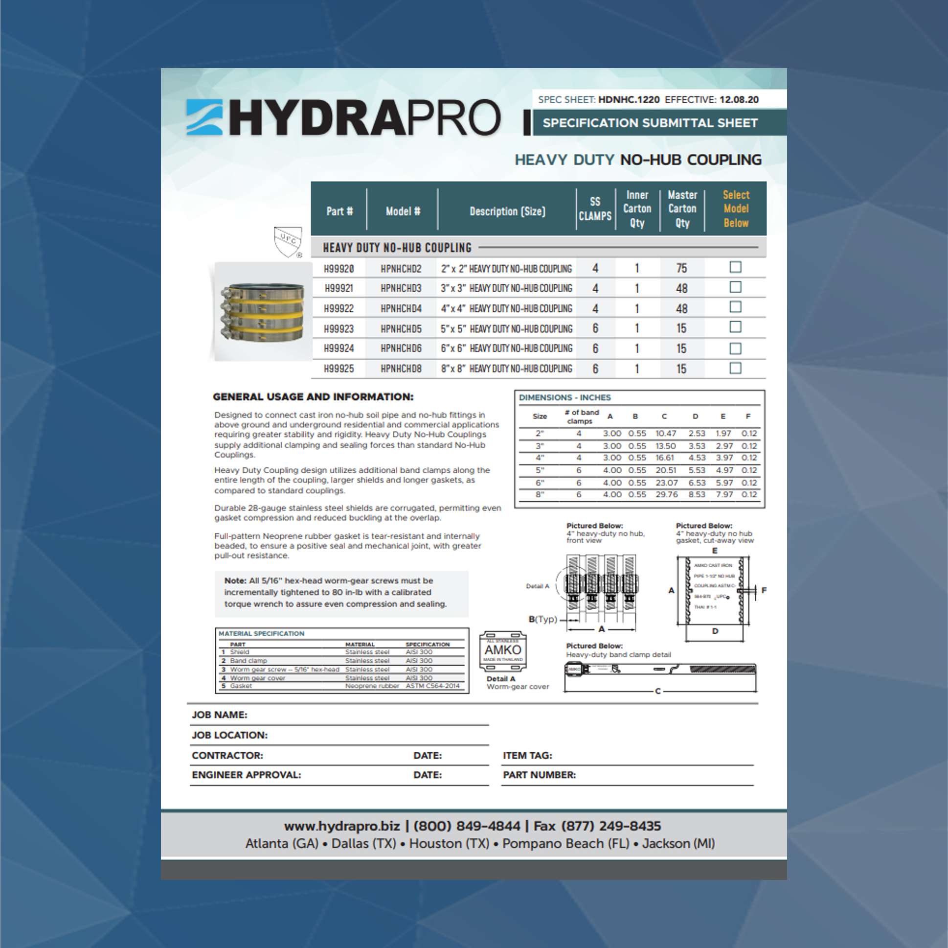 Heavy Duty NoHub Couplings HydraPro