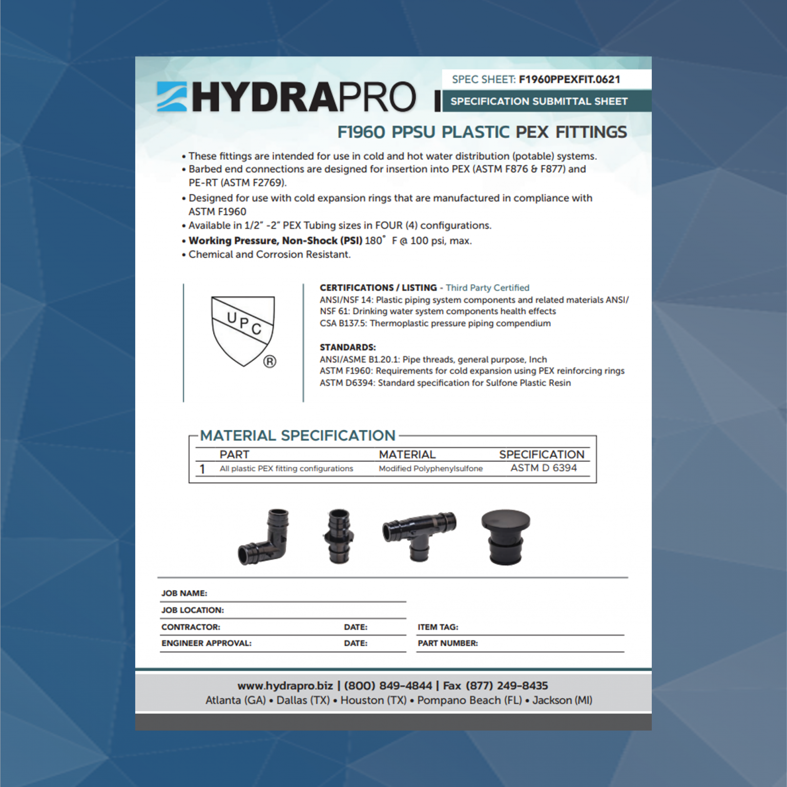 Plastic F1960 Pex Fittings HydraPro