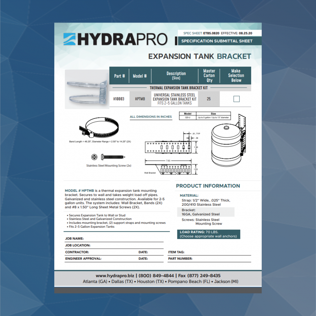 Thermal Expansion Tank Bracket HydraPro