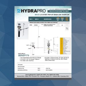 Lavatory Pop-up Drain spec sheet