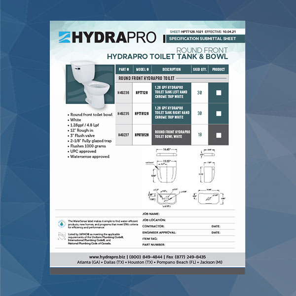 Round Front Toilet (Non ADA) HydraPro