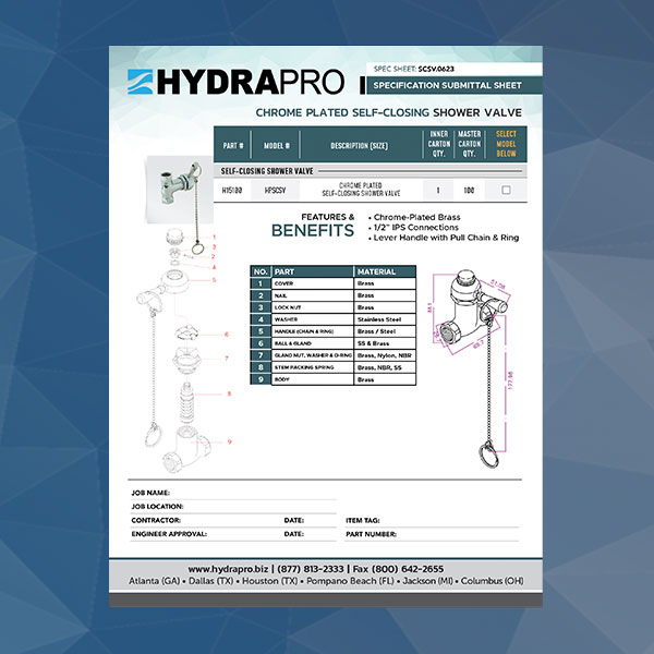 Self-Closing Shower Valve - HydraPro